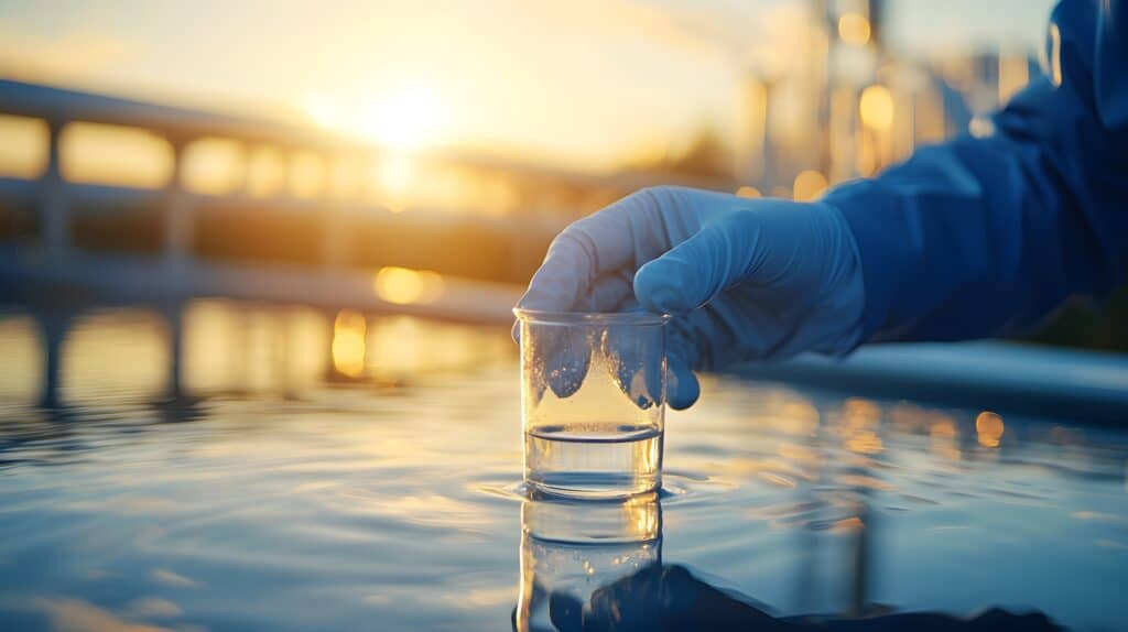 Wasserprobe mit Fokus auf Entkalkungsanlage