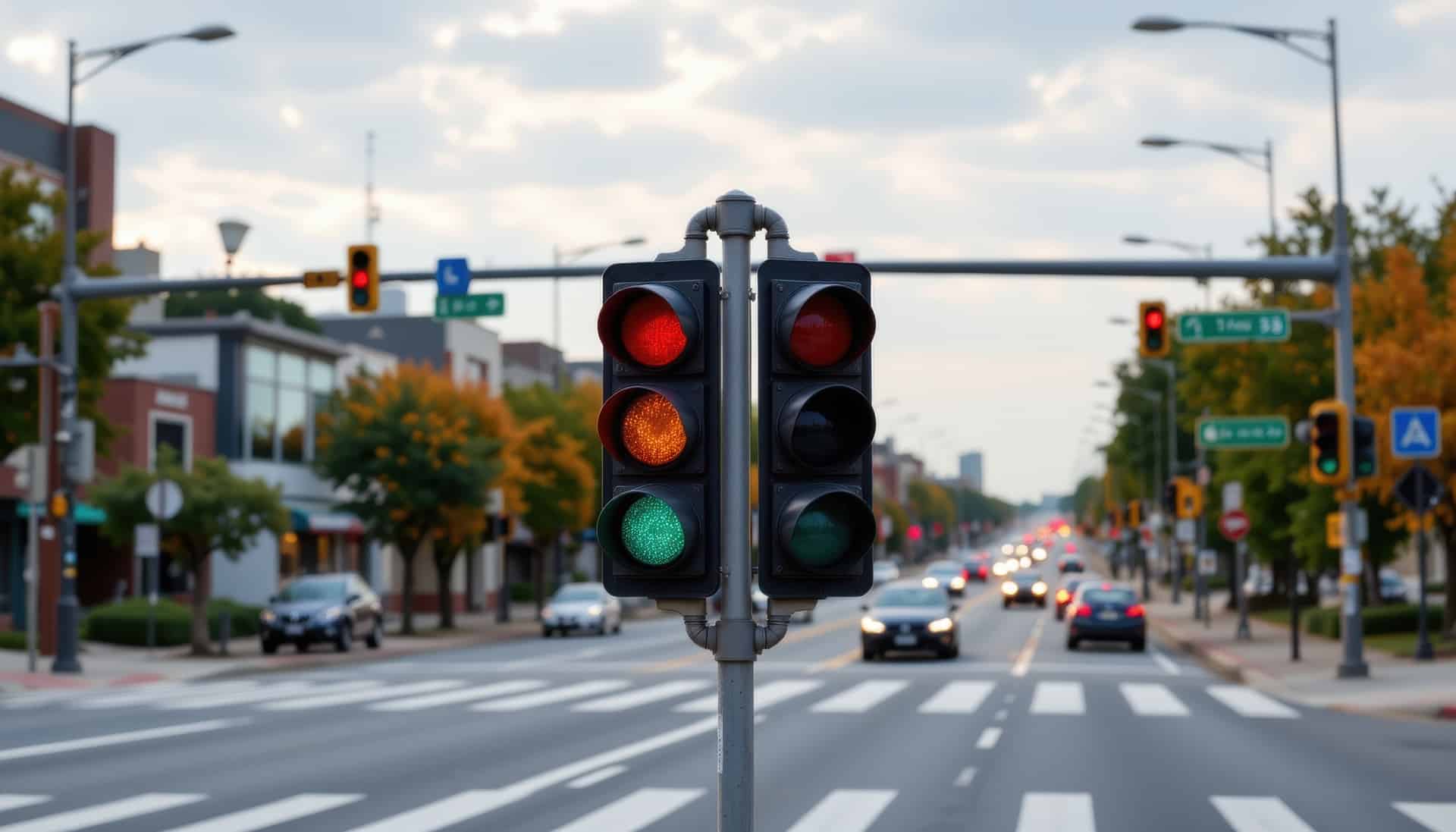 Ampelkreuzung im Stadtverkehr mit Autos | Anwalt Verkehrsrecht Dresden
