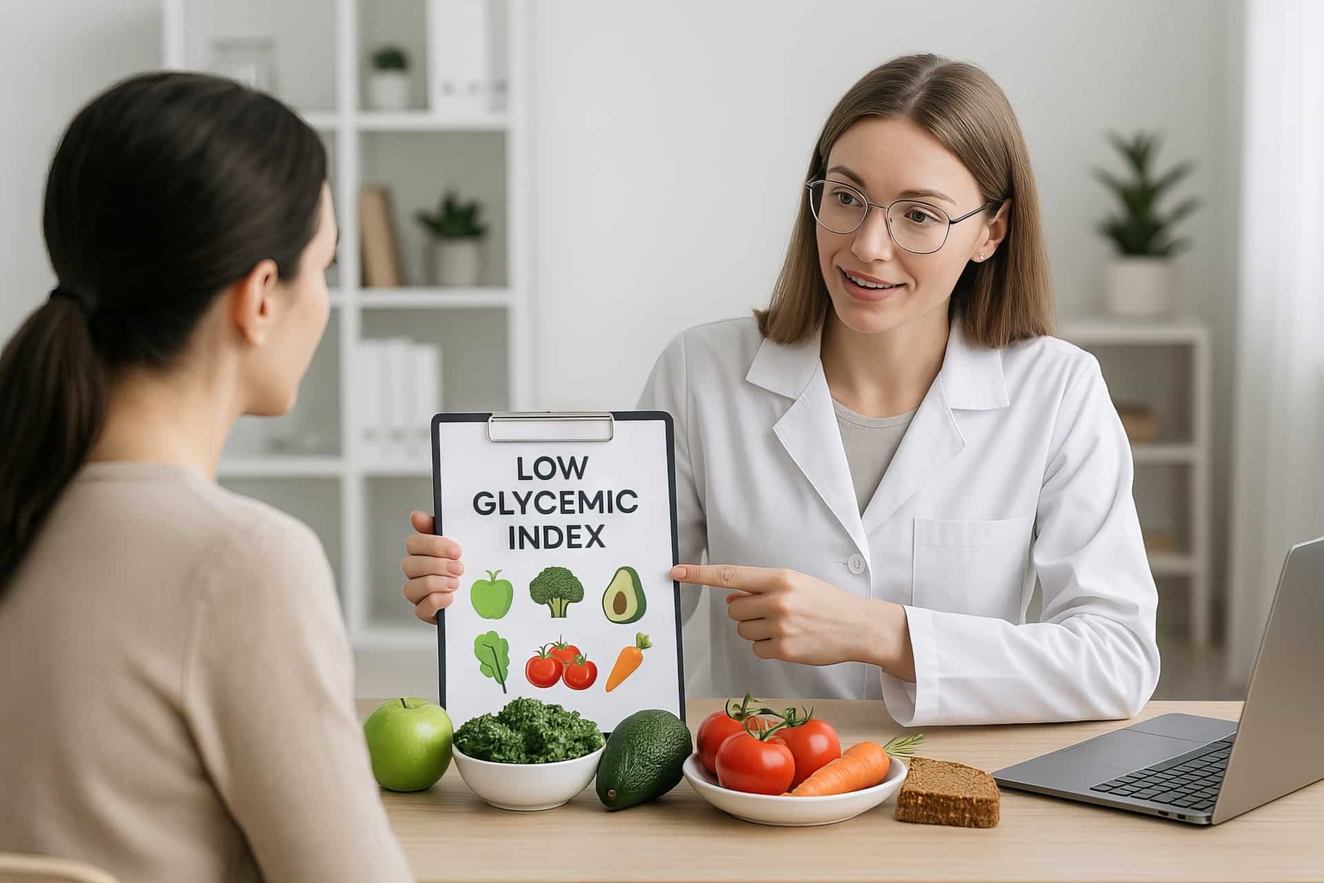 Beraterin zeigt Low Glycemic Index | Omega-3 Algenöl